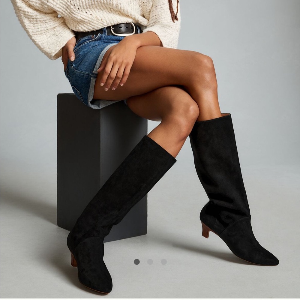 Anthropologie Silent D Erena Knee-High Boots black suede, 2 inch heel